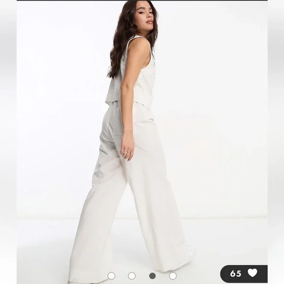 ASOS Cream Linen Like Vest Jumpsuit Wide Leg Button Front Minimalist Size 6 - Picture 10 of 10